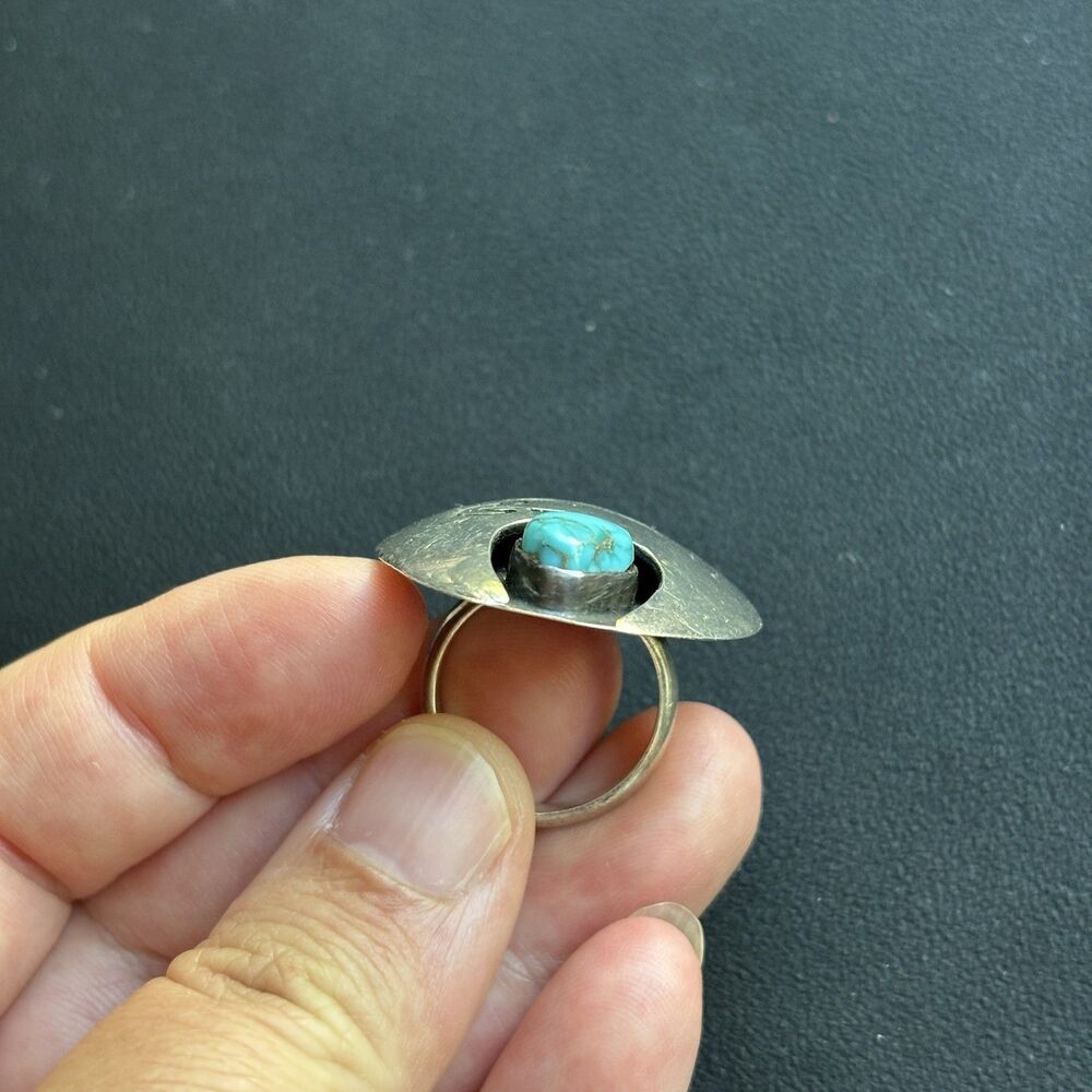 RARE! Vintage Native American Sterling Silver Turquoise Crane Bird Ring Sz 7 - Picture 5 of 7